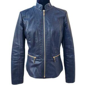 😎Stylish Designer Luxury Leather Gold Black Biker Moto Jacket Coat Top Jumper